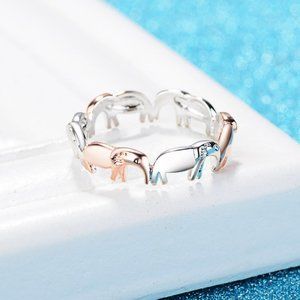 NEW Silver & Rose Gold Elephant Eternity Band Ring